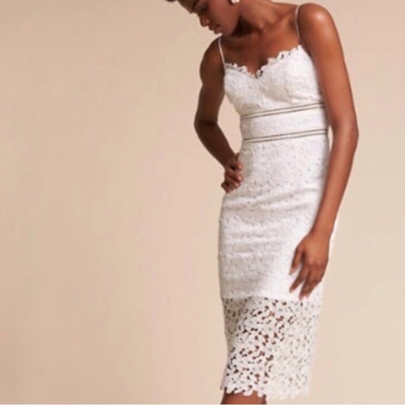 New BHLDN Alessa 12 / Lg White Allover Floral Lace Wedding Bridal Midi Dress - Picture 3 of 9